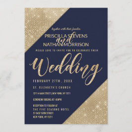 Invitación Boda de la Secuencia de Purpurinas de los Faux azu