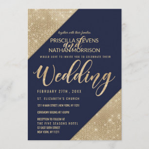 Invitación Boda de la Secuencia de Purpurinas de los Faux azu