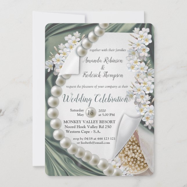 Invitación Boda de la Seda Verde y las Perlas de Marfil (Anverso)