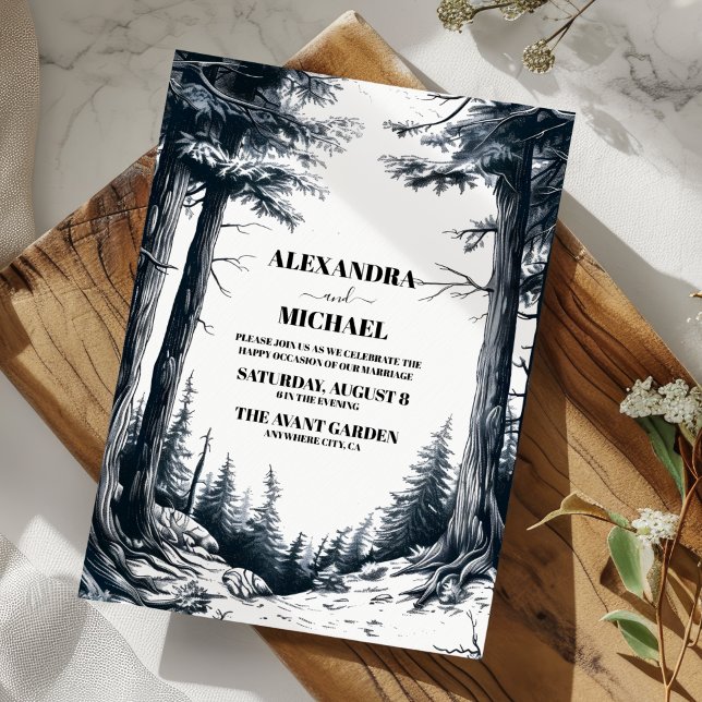 Invitación Boda de la Selva Montañosa de Boho Blanco Negro (Subido por el creador)