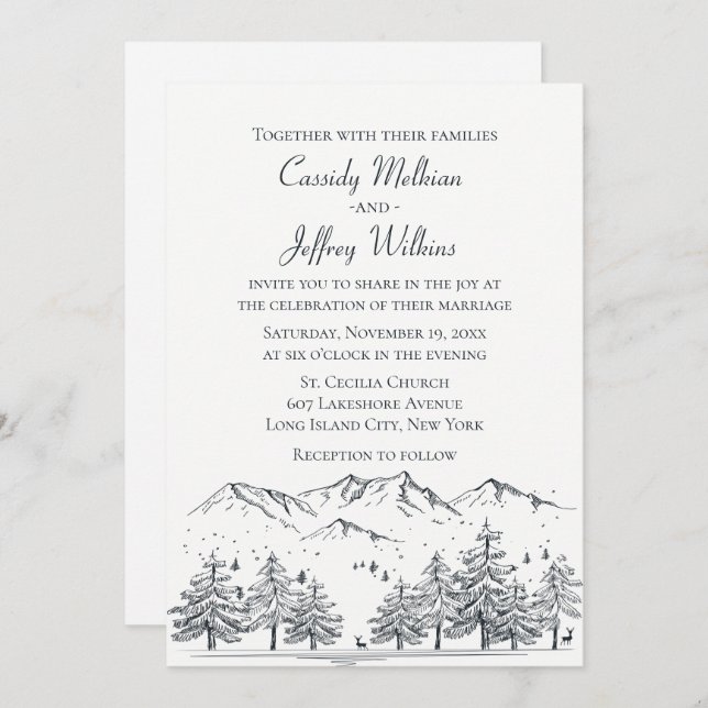 Invitación Boda de la Selva Montañosa Rústica del País Blanco (Anverso / Reverso)