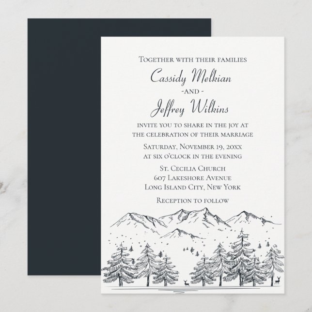 Invitación Boda de la Selva Montañosa Rústica del País Blanco (Anverso / Reverso)