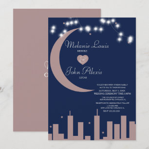 Invitación Boda de la silueta urbana de la rosa sonrosada de