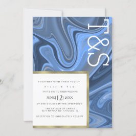 Invitación Boda de la tipografía de oro azul de la Marina Líq