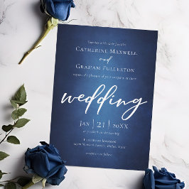 Invitación Boda de la tipografía Minimalista azul profunda a 