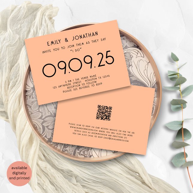 Invitación Boda de la tipografía moderna (Front and back view)