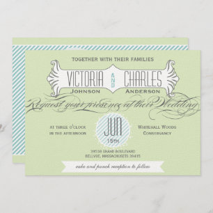 Invitación Boda de la tipografía moderna Aqua y Green Vintage