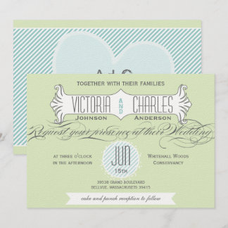 Invitación Boda de la tipografía moderna Aqua y Green Vintage