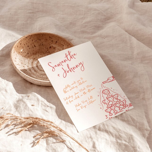 Invitación Boda de la Torre de Champagne de mano Funky (Subido por el creador)
