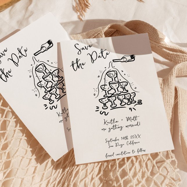 Invitación Boda de la Torre de Champagne de mano Funky (Subido por el creador)