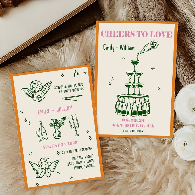 Invitación Boda de la Torre de Champagne ilustrado a mano (Subido por el creador)