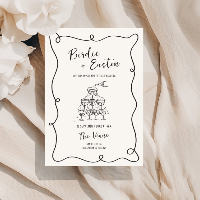 Invitación Boda de la torre de champán ilustrado a mano (Subido por el creador)