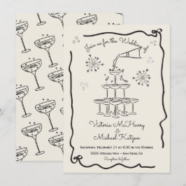Invitación Boda de la torre Funky Champagne dibujado a mano