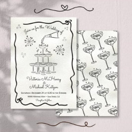 Invitación Boda de la torre Funky Champagne dibujado a mano