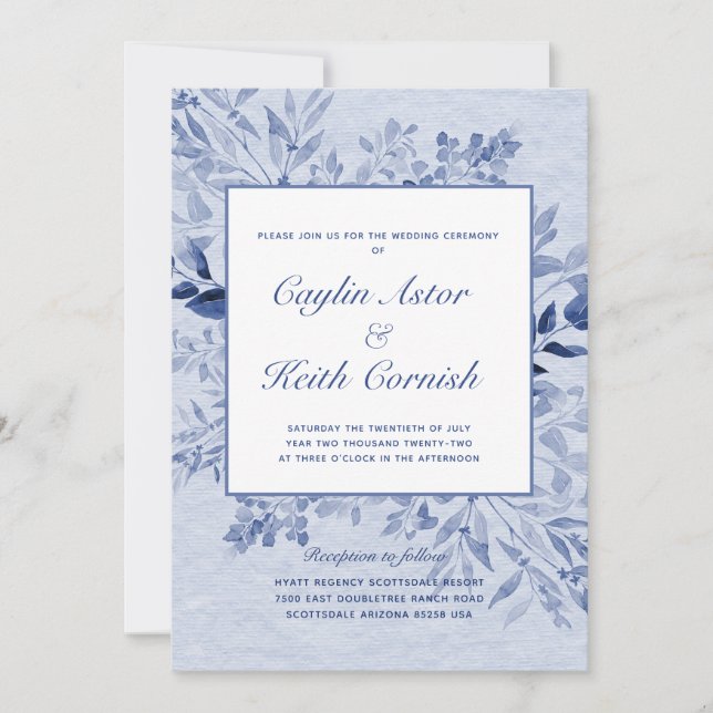 Invitación Boda de la vegetación azul toscana (Anverso)