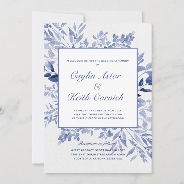 Invitación Boda de la vegetación azul toscana (Anverso)