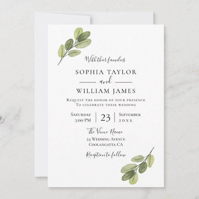 Invitación Boda de la vegetación: Boda elegante de hojas (Anverso)