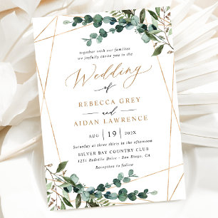 Invitación Boda de la vegetación de color de agua rústica del