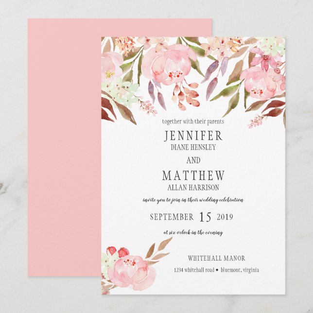 Invitación Boda de la vegetación de flores silvestres de los  (Anverso / Reverso)