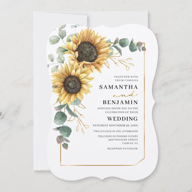 Invitación Boda de la vegetación de la flor del girasol Eucal (Anverso)