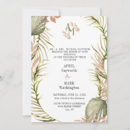 Invitación Boda de la vegetación de la hoja de palma de Boho