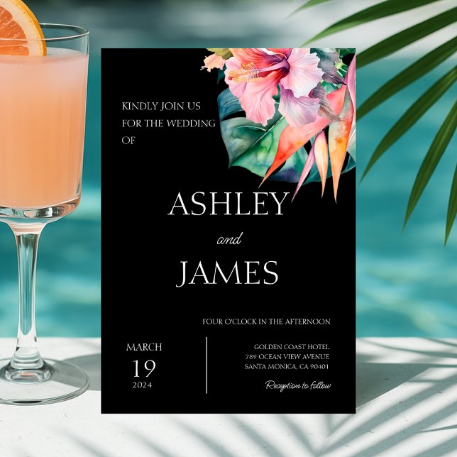 Invitación Boda de la vegetación de las flores tropicales de  (Modern Tropical Flowers Greenery Wedding Invitation)