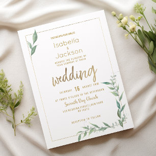 Invitación Boda de la vegetación de oro verde de menta botáni