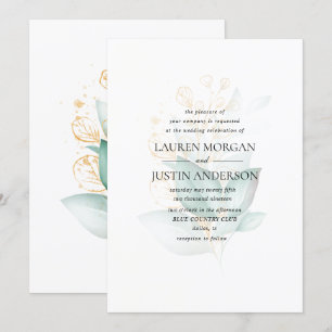 Invitación boda de la vegetación del eucalipto de oro verde p