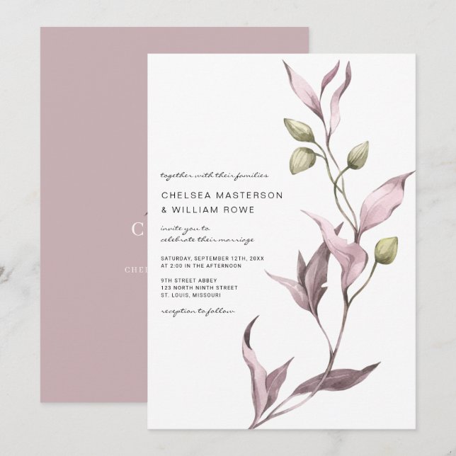Invitación Boda de la vegetación del vino de lavanda (Anverso / Reverso)