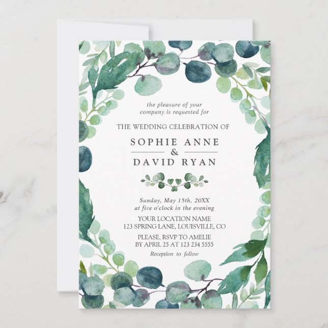 Invitación Boda de la vegetación Eucalyptus (Anverso)