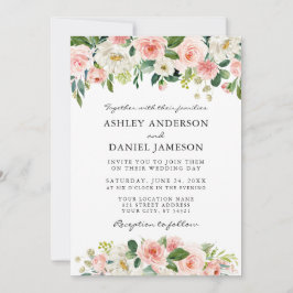 Invitación Boda de la vegetación floral blanca rosa acuarela