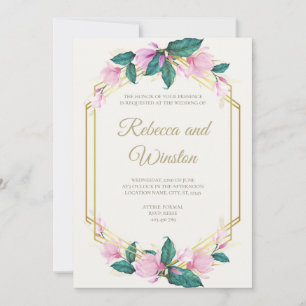 Invitación Boda de la vegetación floral rosa y dorada