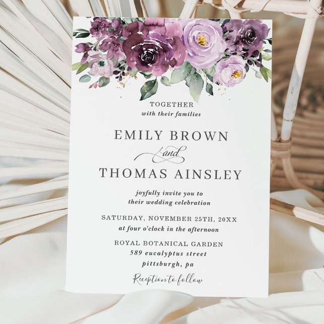 Invitación Boda de la vegetación floral rudimentaria Plum Mau (Subido por el creador)