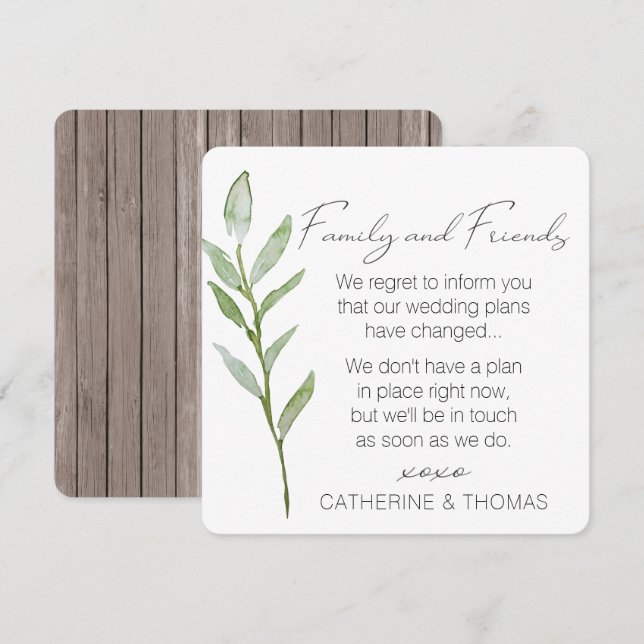 Invitación Boda de la vegetación pospuesto - Cambio de planes (Anverso / Reverso)