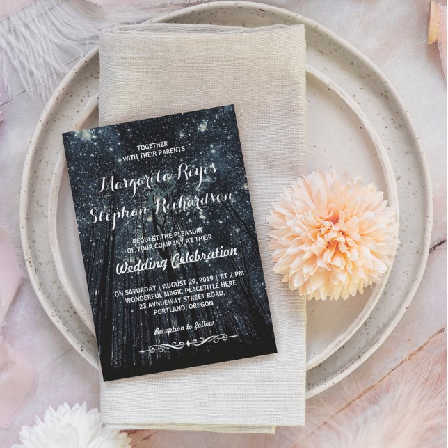 Invitación Boda de la velada Navy Blue Woodland Forest (Subido por el creador)