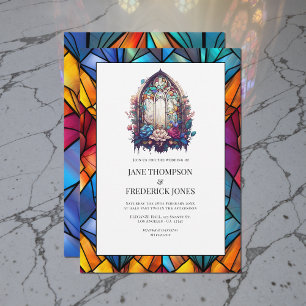 Invitación Boda de la ventana de la iglesia de vidrio conteni