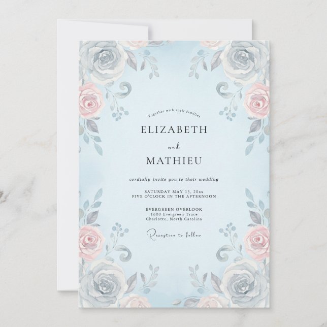 Invitación Boda de la Vid Azul en Polvo (Anverso)