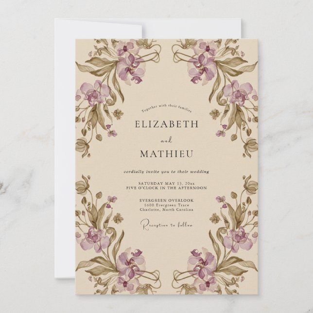Invitación Boda de la vid de oliva malva (Anverso)