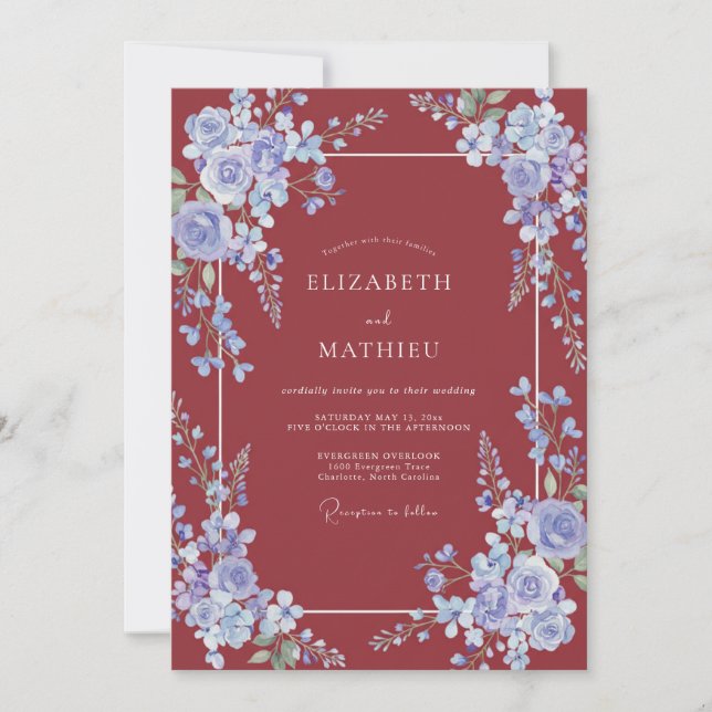 Invitación Boda de la Vid de Periwinkle Carmesí (Anverso)