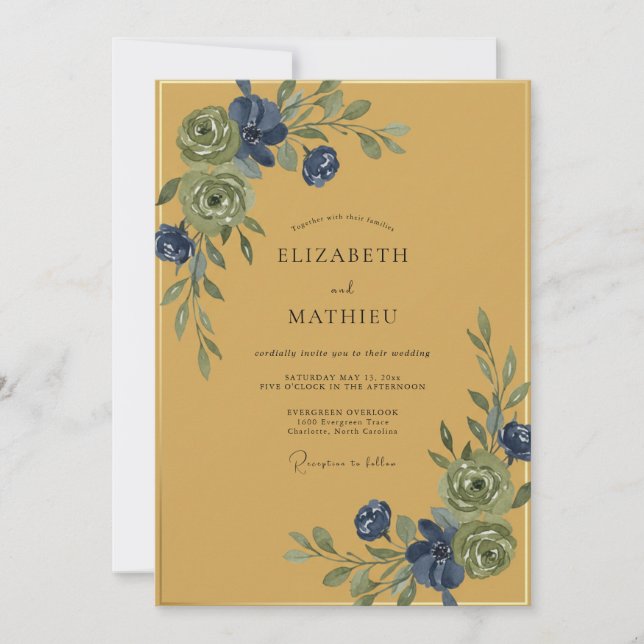 Invitación Boda de la Vid Indigo Mostaza (Anverso)