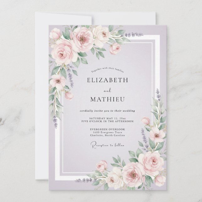 Invitación Boda de la vid lilac sonrojada (Anverso)
