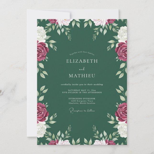 Invitación Boda de la Vid Magenta Esmeralda (Anverso)