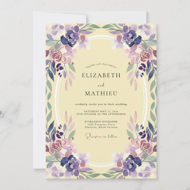 Invitación Boda de la vid morada y malva (Anverso)