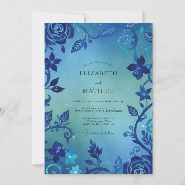Invitación Boda de la Vid Rosa Cobalto (Anverso)