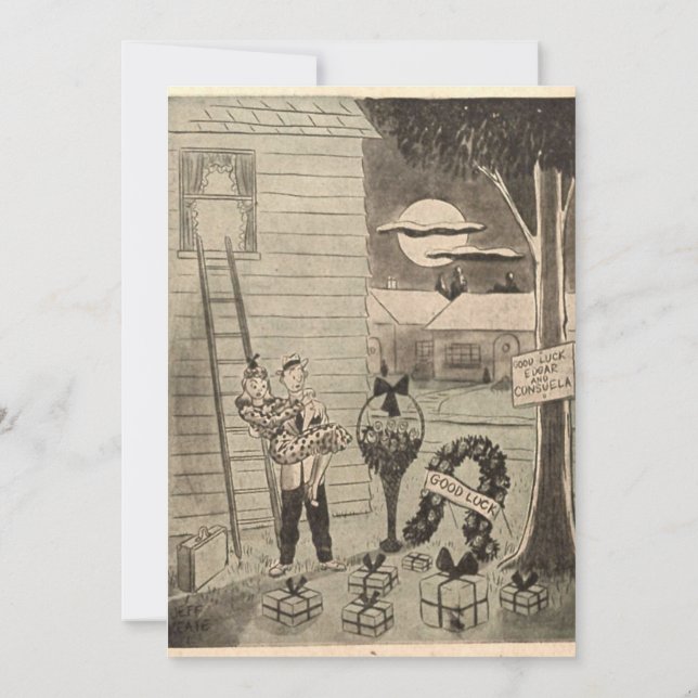 Invitación Boda de la vieja pareja romántica retro de los año (Reverso)