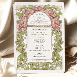 Invitación Boda de la Vieja Petunia Rosa Art Nouveau Mucha