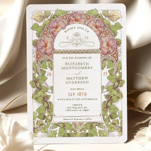 Invitación Boda de la Vieja Petunia Rosa Art Nouveau Mucha