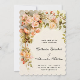 Invitación Boda de la Vintage, Flores de rosa rosado antiguas