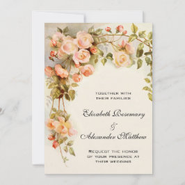 Invitación Boda de la Vintage, Flores de rosa rosado antiguas