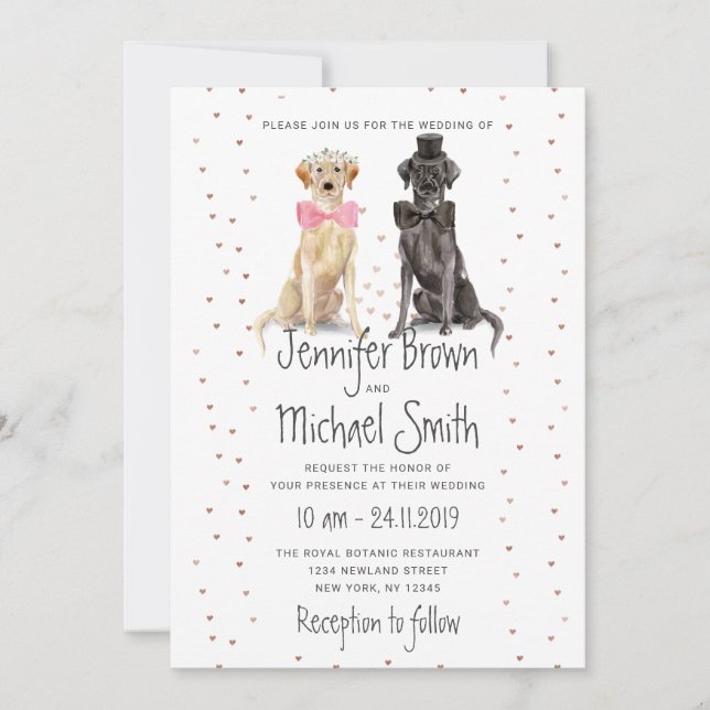 Invitación Boda de Labrador retriever bride groom valentines (Anverso)